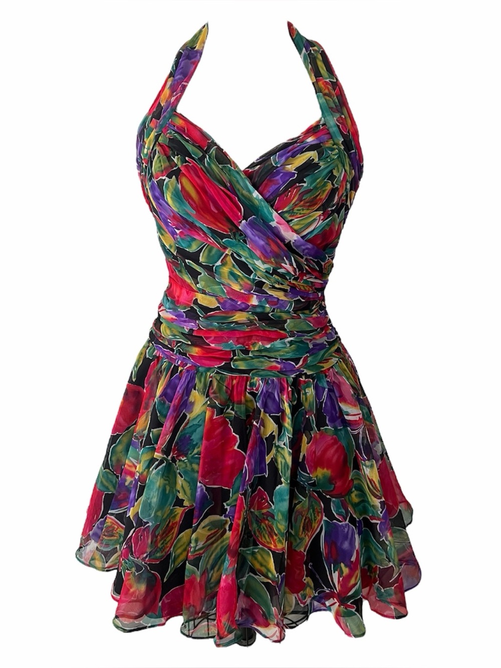 Vintage Tadashi Colorful Floral Halter Dress